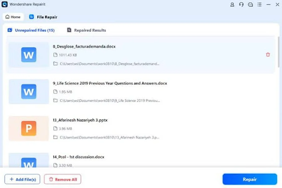 repaired added damage files repairit